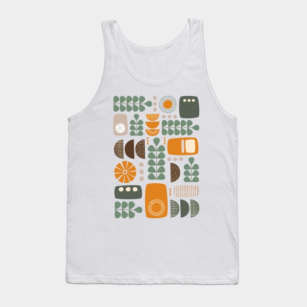 Retro Mid Century Modern in Green, Orange and Brown Tank Top by tramasdesign